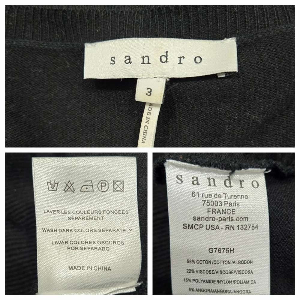 Sandro Quilted Scoop Neck Cardigan Size M/L - Picture 9 of 9